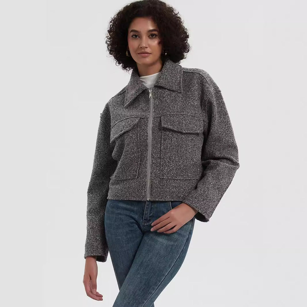 Women's Cropped Utility Jacket with Dual Chest Pockets