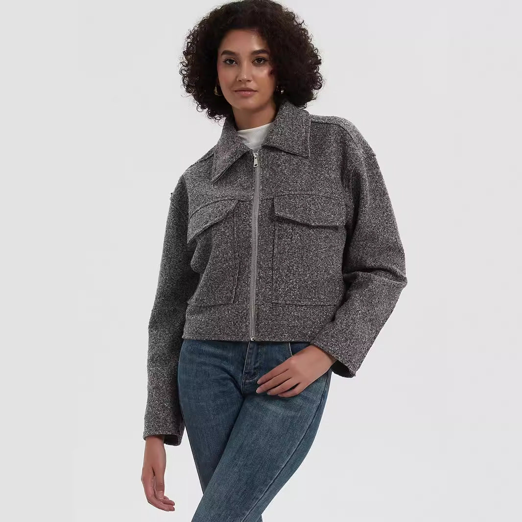 Women's Cropped Utility Jacket with Dual Chest Pockets