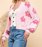 Women's Fluffy Cardigan with Floral Pattern