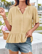 Women's Ruffled Peplum Blouse with Half Sleeves
