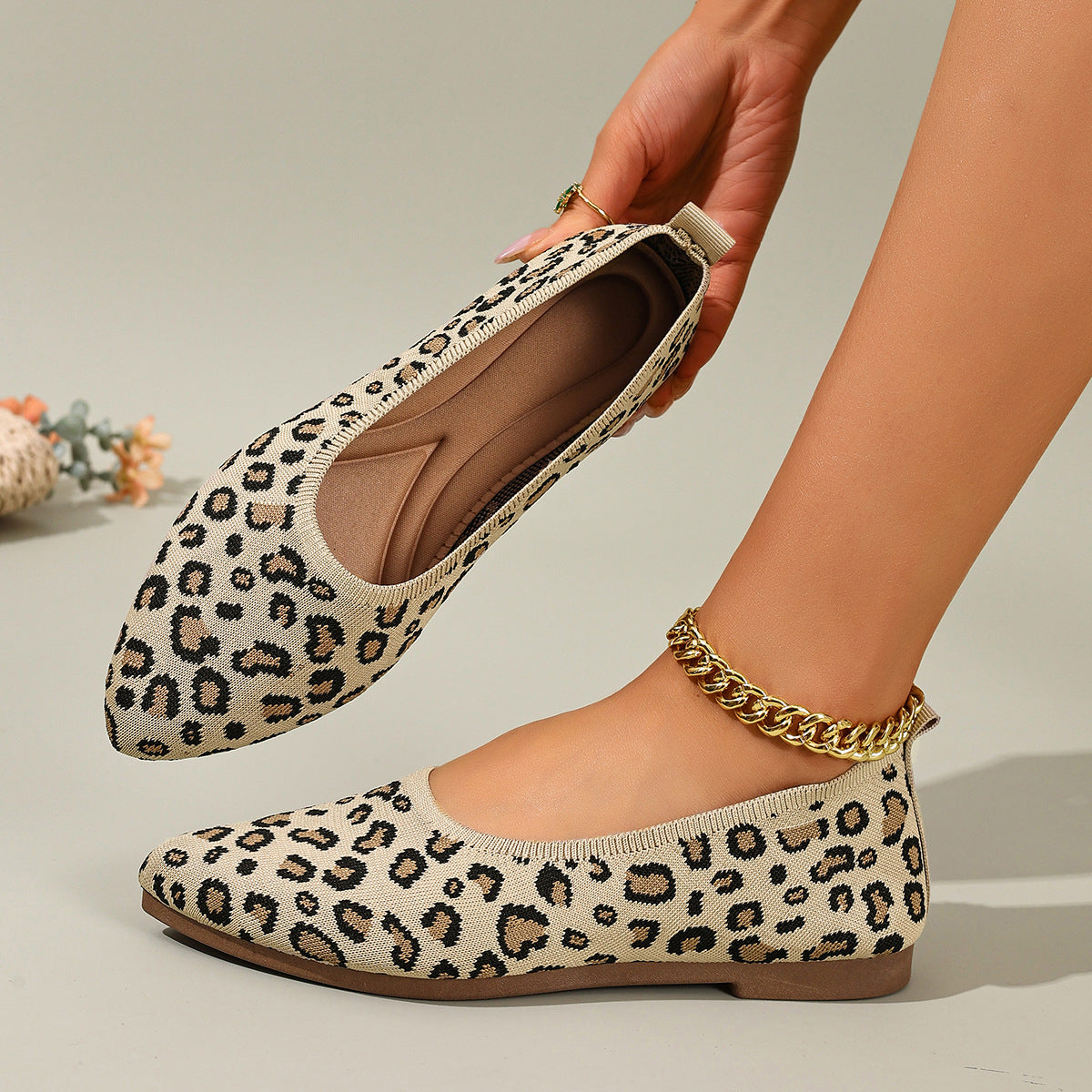 Women's Ballet Flats with Leopard Print and Soft Footbed