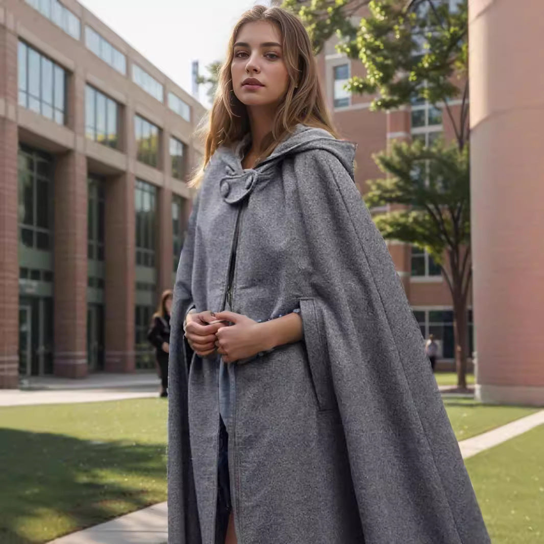 Women's Elegant Hooded Cape Jacket