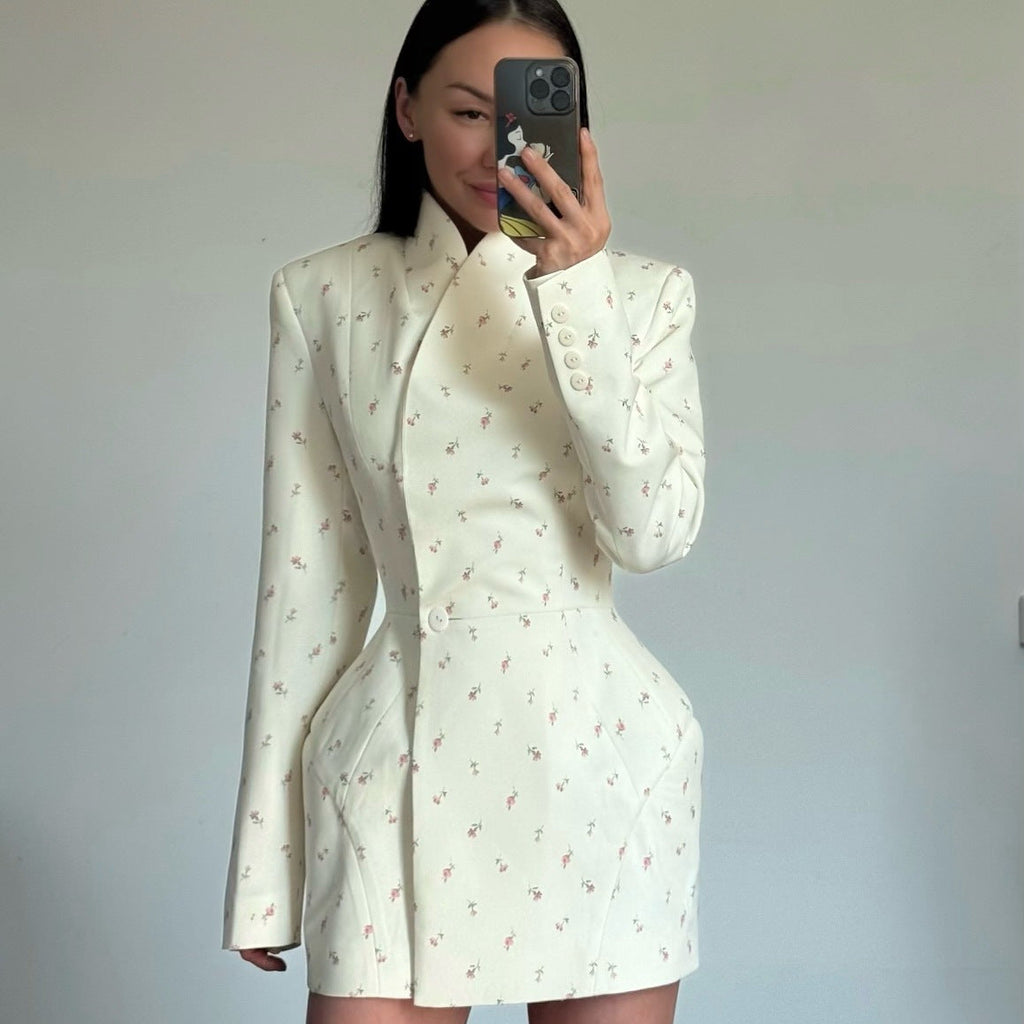 Women's Fashionable Blazer Skirt with Floral Design and Tailored Fit