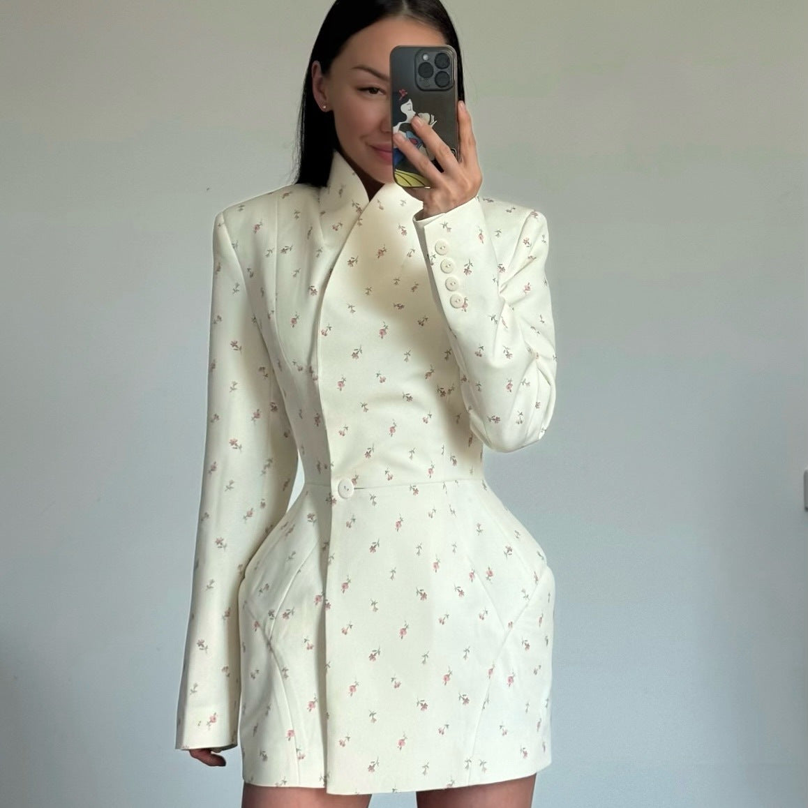 Women's Fashionable Blazer Skirt with Floral Design and Tailored Fit