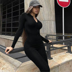 Women's Figure-Hugging Jumpsuit with Deep V-Neck and Flared Legs