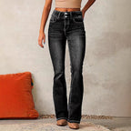 Women's High-Waisted Bootcut Jeans with Fashionable Buttons