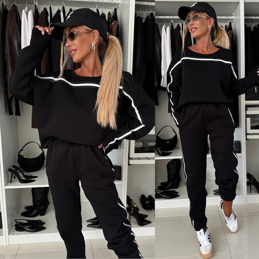 Women's Comfortable Sport Loungewear Set with Contrast Stripes