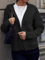 Women's Chunky Knit Cardigan with Hood and Cable Knit Pattern