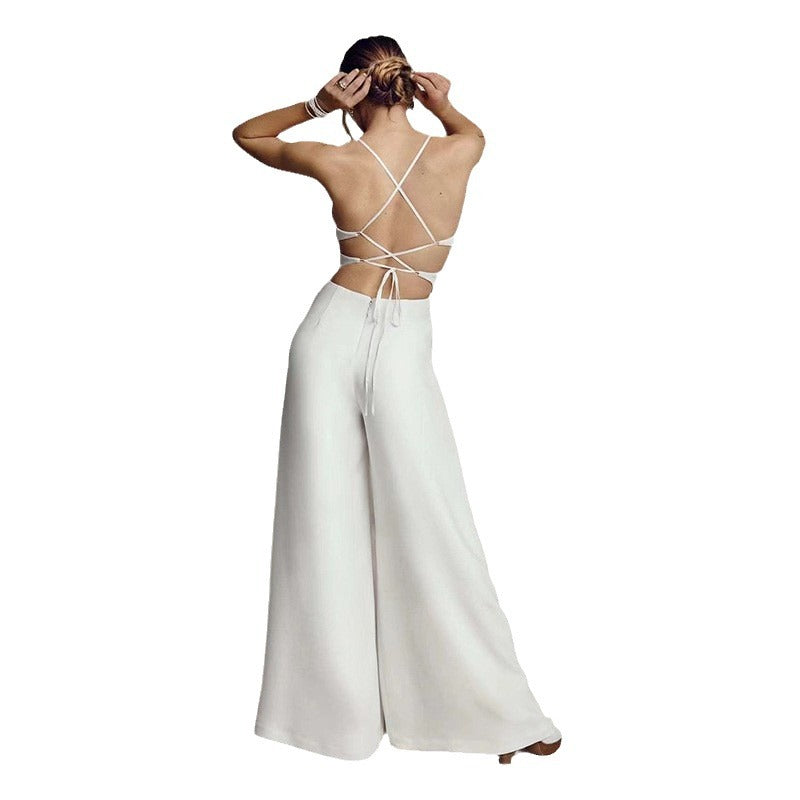 Women's V-Neck Jumpsuit with Flowing Legs