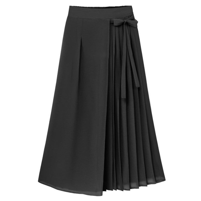 Women's Asymmetrical Wrap Midi Skirt with Pleated Detail
