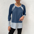 Women's Casual Long-Sleeve Shirt with Waffle Texture and Contrast Sleeves