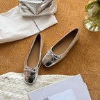 Women's Ballet Flats with Decorative Strap and Leather Finish
