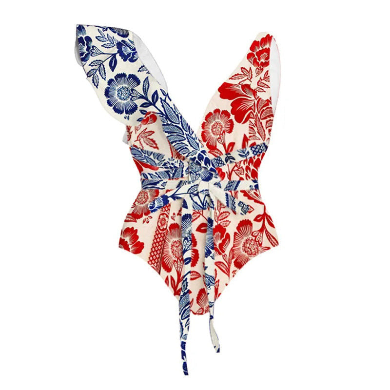 Women's Swimsuit with Floral Pattern and Chic Skirt