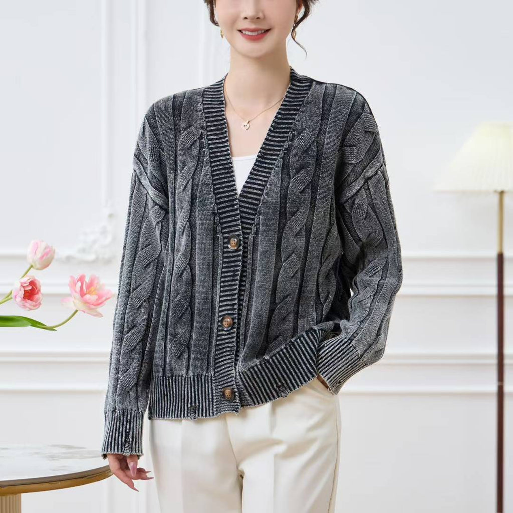 Women's Patterned Cardigan with Cable Knit and Button Details
