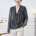 Women's Patterned Cardigan with Cable Knit and Button Details