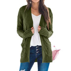 Women's Chunky Knit Cardigan with Modern Cable Patterns and Pockets