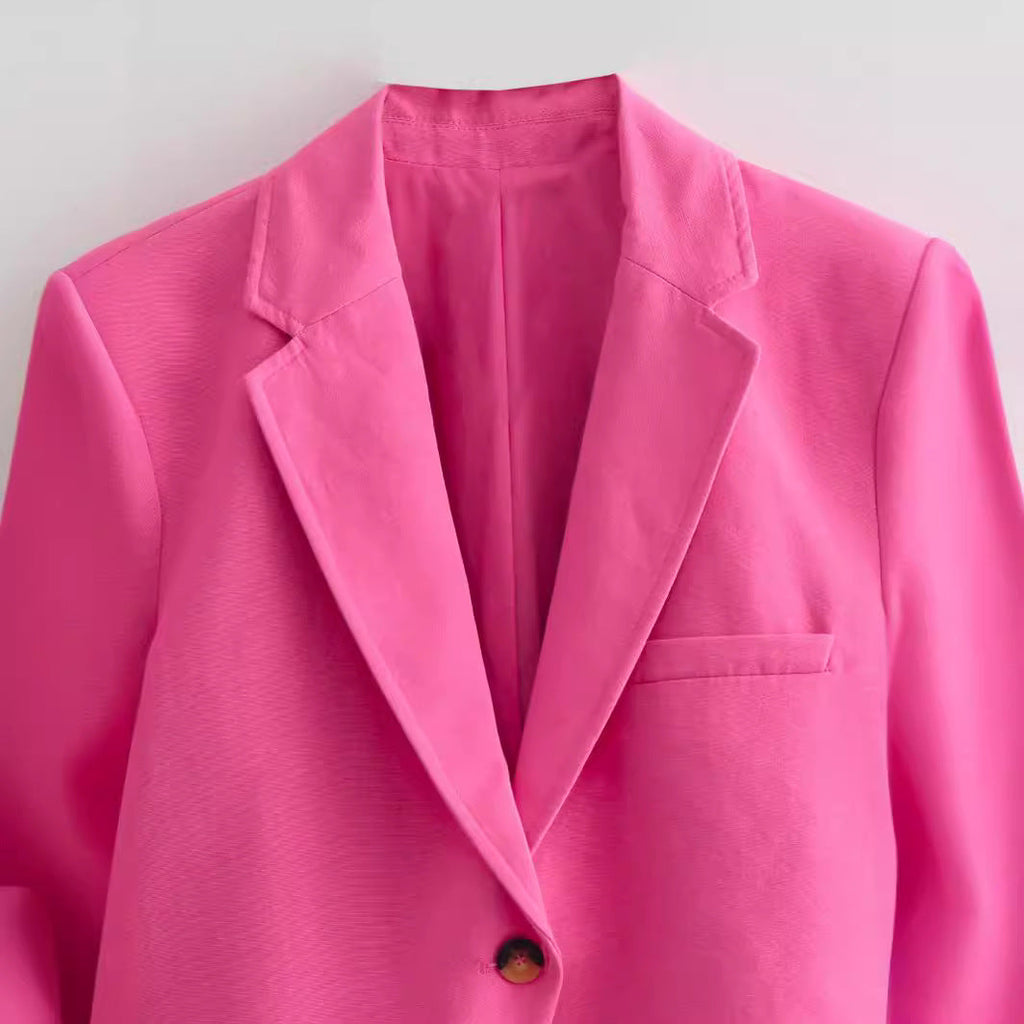 Women's Cropped Blazer Jacket with Elegant Lapel and Pockets