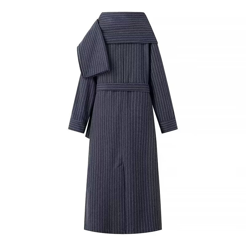 Women's Elegant Wrap Coat with Wide Collar and Tie Belt