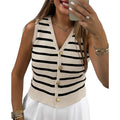 Women's Sleeveless Knit Vest with Button Details and Striped Pattern