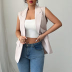 Women's Elegant Sleeveless Blazer with Fine Details