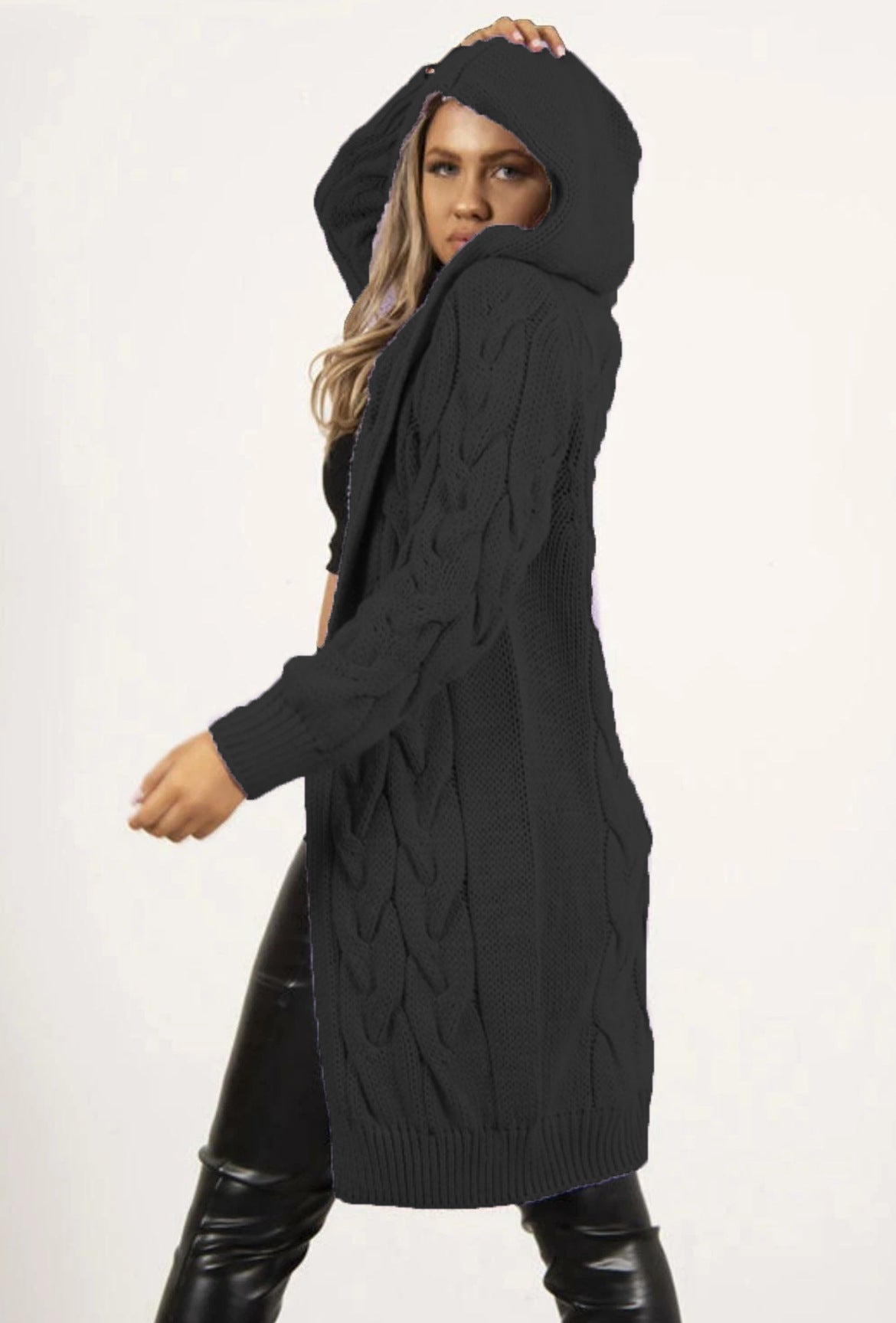 Women's Chunky Knit Coat with Hood