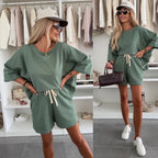 Women's Casual Oversized T-Shirt and Shorts Set with Adjustable Waist