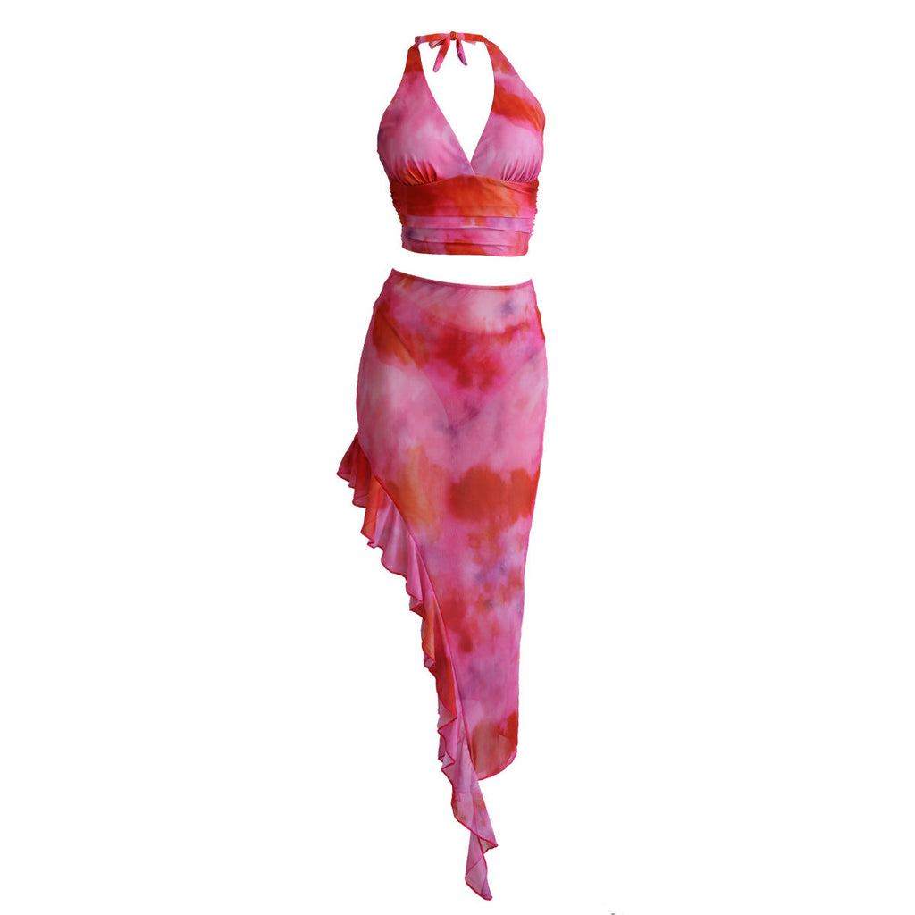Women's Swimsuit Set with Asymmetrical Ruffle and Trendy Top