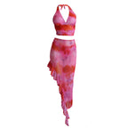 Women's Swimsuit Set with Asymmetrical Ruffle and Trendy Top