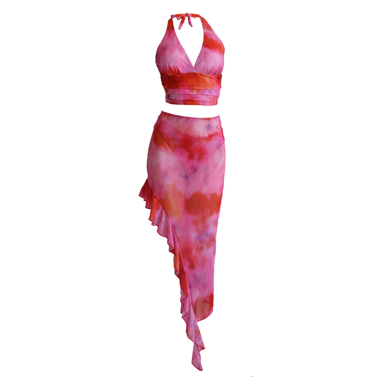 Women's Swimsuit Set with Asymmetrical Ruffle and Trendy Top