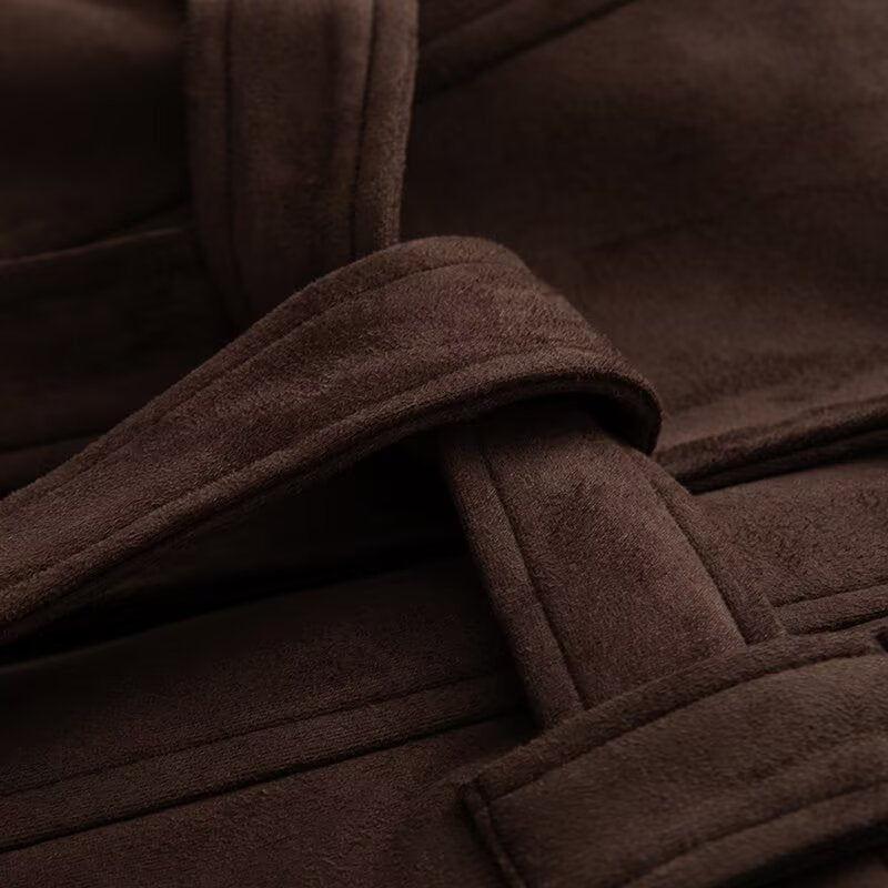Elegant Faux Suede Jacket with Waist Belt
