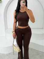 Women's Figure-Hugging Crop Top and Flared Leggings Set
