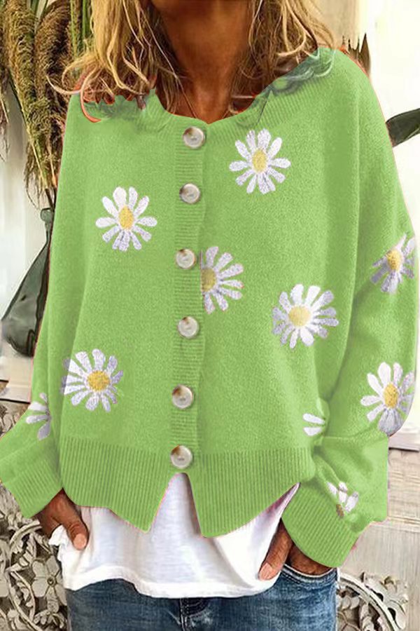Women's Casual Floral Cardigan with Button Details