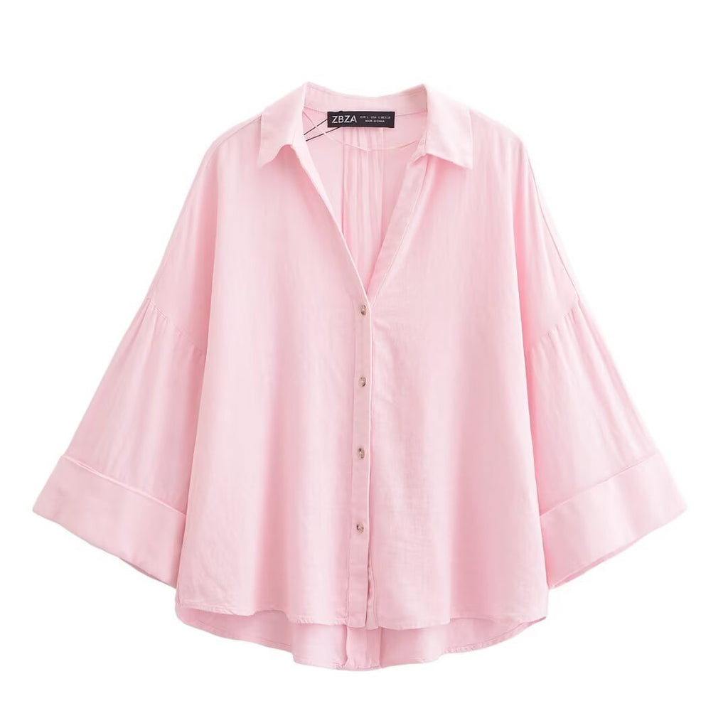 Women's Shirt Blouse with Casual Cut and Elegant 3/4 Sleeves