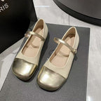 Women's Ballet Flats with Strap and Metallic Toe Cap