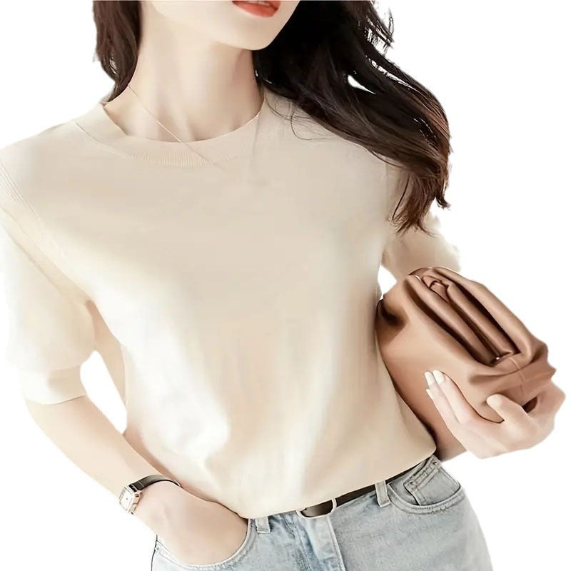 Elegant Short-Sleeve Sweater with Fine Knit Structure