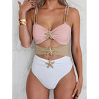 Women's Swim Set with Decorative Star Motifs and High Leg Cut