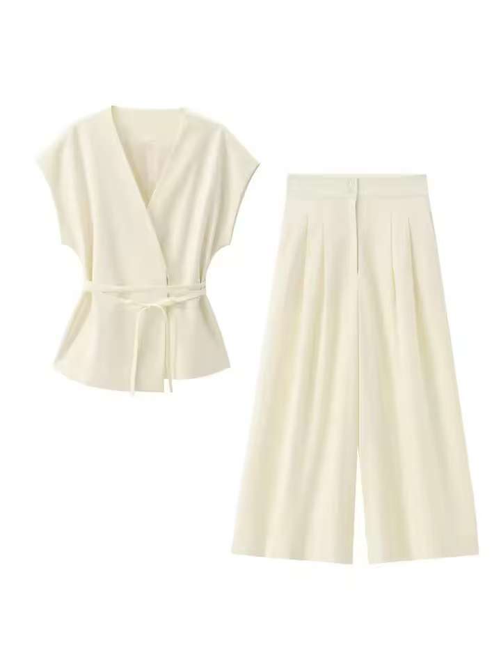 Elegant Wrap Top and Wide-Leg Palazzo Pants Set