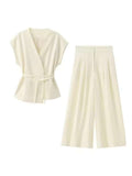Elegant Wrap Top and Wide-Leg Palazzo Pants Set