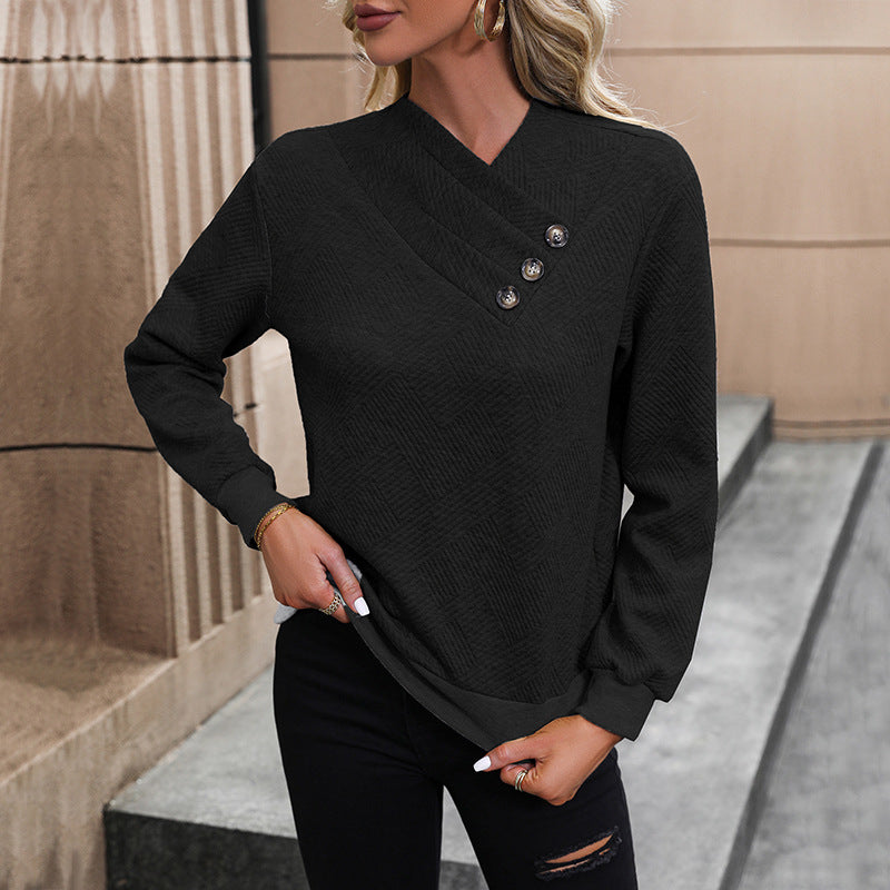 Women's Elegant Sweater with Asymmetrical Neckline and Button Details