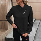 Women's Elegant Sweater with Asymmetrical Neckline and Button Details
