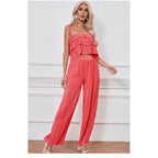 Flowing Jumpsuit with Ruffle Details and Spaghetti Straps