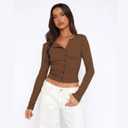 Women's Fitted Long-Sleeve Shirt with Button Placket