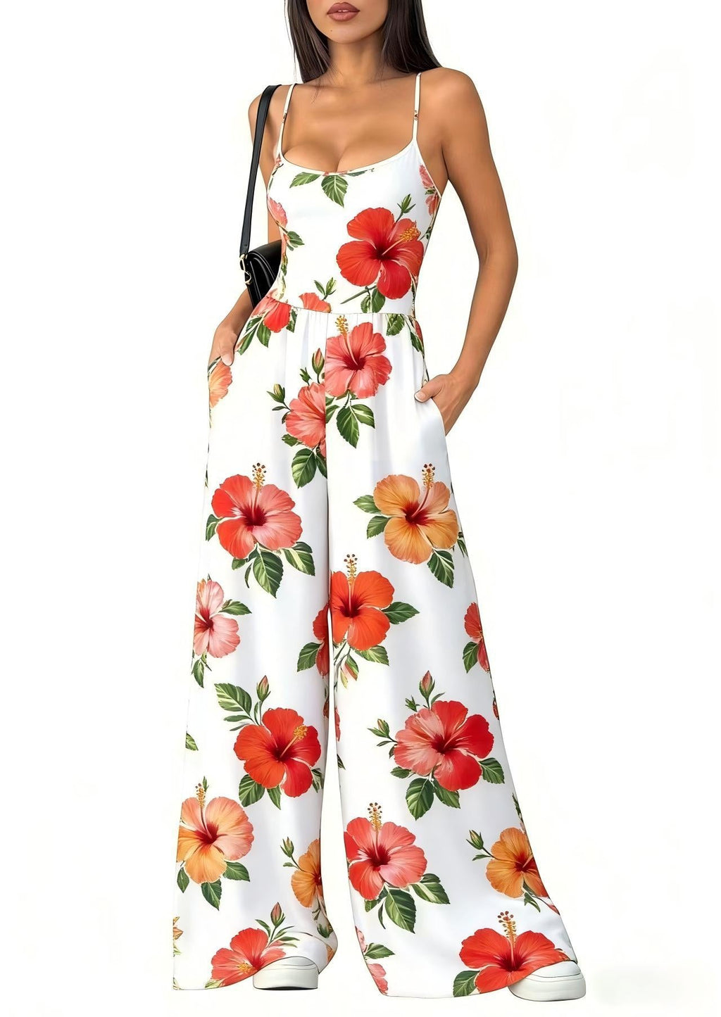 Women's Elegant Geometric Print Wide-Leg Jumpsuit