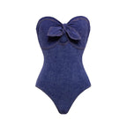 Women's Bandeau Swimsuit with Bows and Striped Maxi Skirt