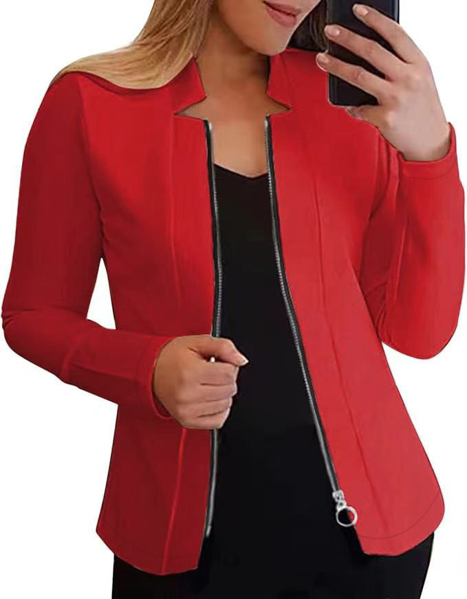 Women's Biker Jacket with Innovative Cut and Zipper Details