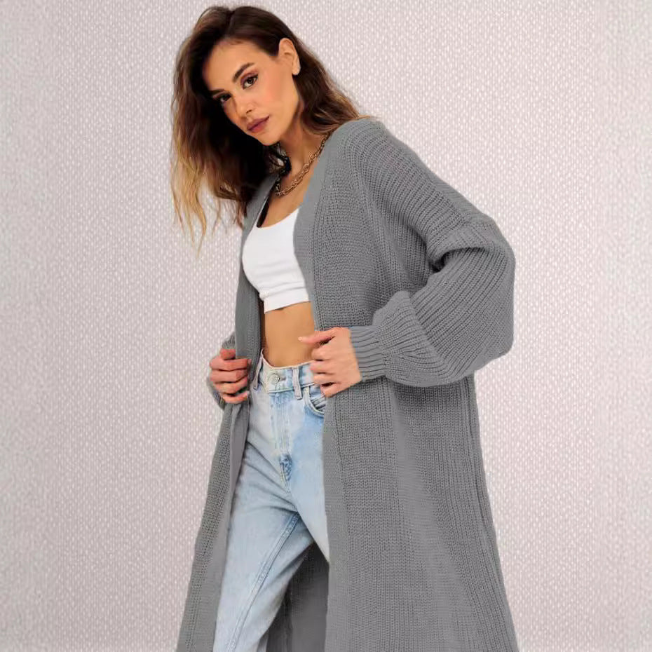 Women's Open-Front Chunky Knit Coat with Deep Pockets