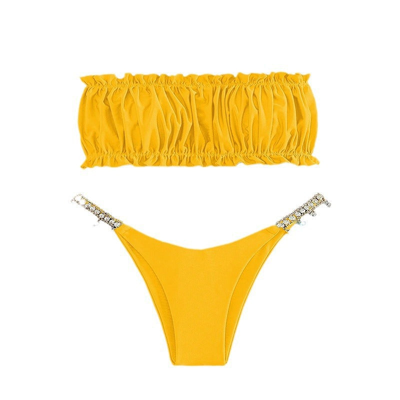 Women's Bandeau Bikini with Ruffles and Jewelry Details