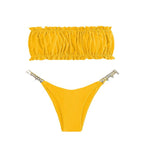 Women's Bandeau Bikini with Ruffles and Jewelry Details