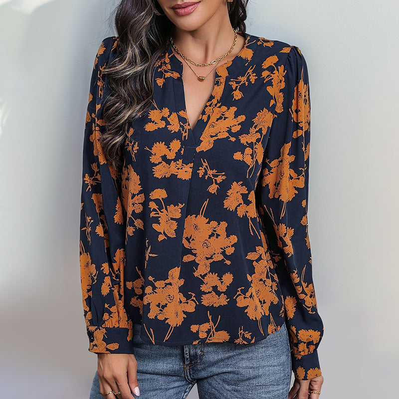 Women's Floral Print Blouse with Puff Sleeves