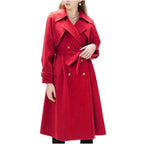 Women's Lined Trench Coat with Large Lapel and Waist Belt